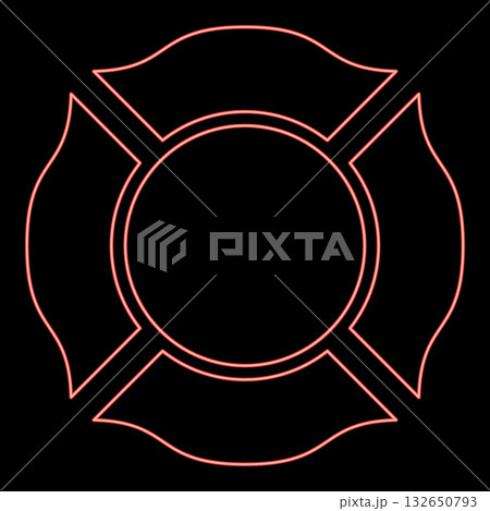 Neon firefighter cross Malta emblem fire fighter dept red color vector illustration image flat style 132650793