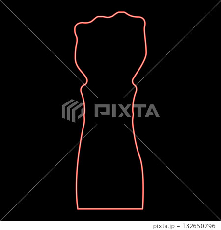 Neon fist protest concept arm hand raised in clenched in up red color vector illustration image flat style 132650796