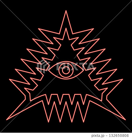 Neon mason symbol occult emblem of masonic Illuminati triangle all seeing eye of vision providence sacred sign in pyramid in triangle secret concept red color vector illustration image flat style 132650808
