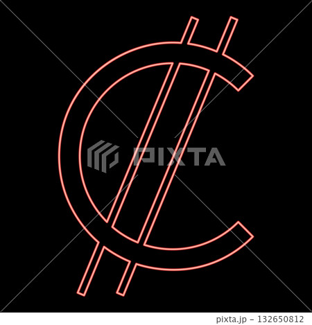 Neon costa Rica Colon currency symbol sign money red color vector illustration image flat style 132650812