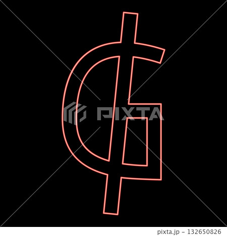 Neon symbol sign of Guarani Paraguay's official currency Paraguay money red color vector illustration image flat style Neon symbol sign of Guarani Paraguay's official currency Paraguay money red color vector illustration image flat style 132650826