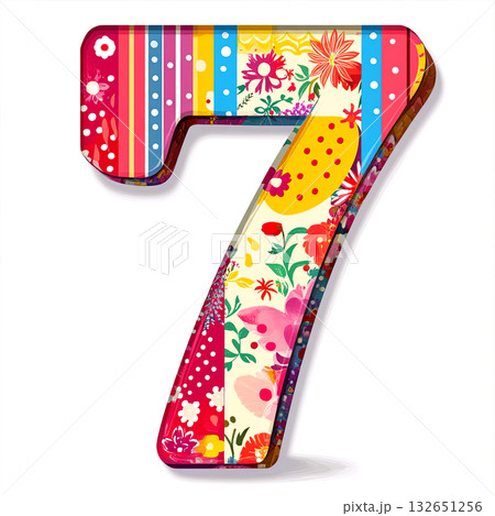Colorful floral number seven illustration with vibrant patterns and textures, showcasing a playful design suitable for various creative projects and celebrations Colorful floral number seven illustration with vibrant patterns and textures, showcasing a playful design suitable for various creative projects and celebrations 132651256