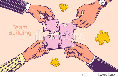 Buiseness people hands doing a jigsaw puzzle. Team work and building concept for your finance or 132651302