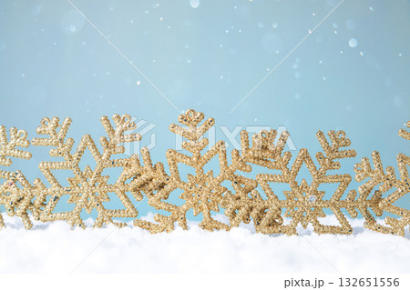Sophisticated shimmering gold glitter snowflake edging enhancing elegant winter holiday corporate 132651556