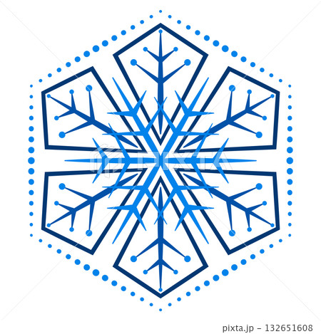 Ornate blue snowflake on white background. Ornamental winter fantasy design element. Elegant geometric mandala star 132651608
