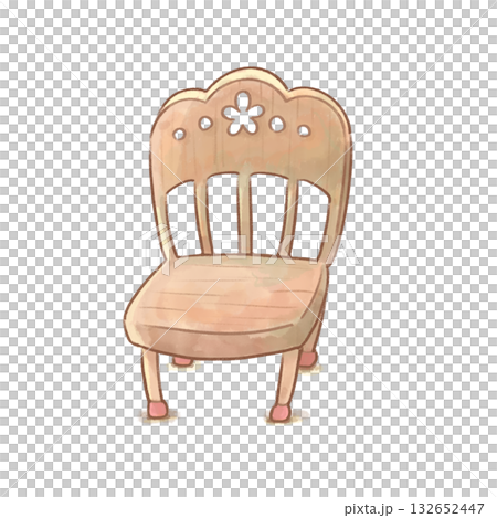 Watercolor illustration of a wooden chair with a floral pattern (transparent, copy space available) 132652447