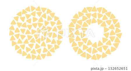 Corn Nachos Round Backdrop and Circular Frame Border Copyspace Template Mexican Food Flat Design Set 132652651