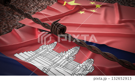 The China and Cambodia  flag for Background concept 3d rendering. 132652913