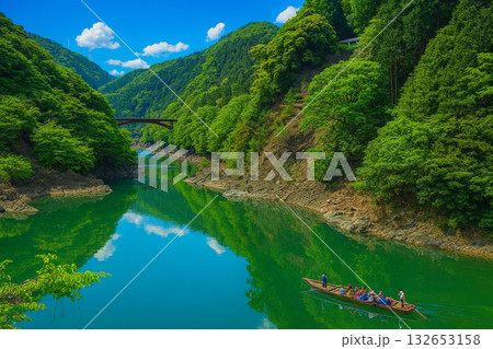 トロッコ列車　保津峡　橋　保津川下り 132653158