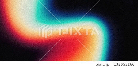 Vibrant orange blue white psychedelic grainy gradient color flow wave on black background, music record cd cover dance party poster design 132653166