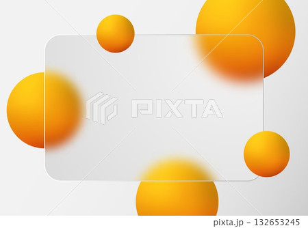 Transparent rectangular frame on a white background and bright orange spheres. Eps 10 132653245
