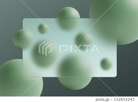 Wide transparent panel on a dark background with chaotically arranged green spheres. Eps 10 Wide transparent panel on a dark background with chaotically arranged green spheres. Eps 10 132653247