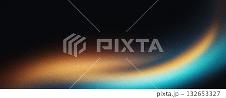 Grainy background noisy blue yellow orange abstract glowing color wave, black backdrop vibrant dark banner poster design 132653327