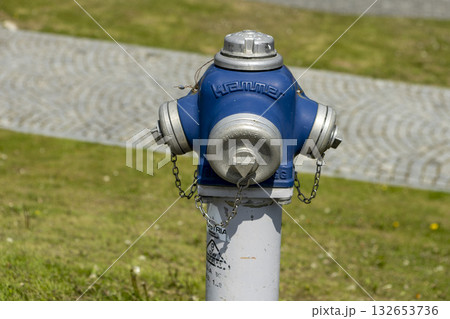 Blue hydrant, Summer sunny day. 132653736