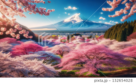 富士山と満開の桜。日本の春の風景 132654028