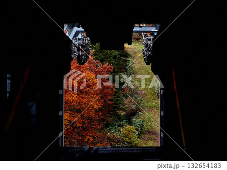 ロープウェイの出口から望む紅葉 132654183