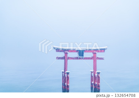 滋賀 白鬚神社　雪中の湖中大鳥居 132654708