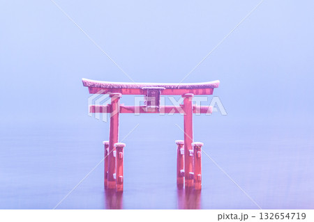 滋賀 白鬚神社　雪中の湖中大鳥居 132654719