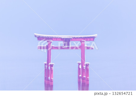 滋賀 白鬚神社　雪中の湖中大鳥居 132654721