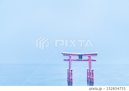 滋賀 白鬚神社　雪中の湖中大鳥居 132654731