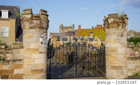 Whitby Abbey seen from horse decorated gate in North York Moors National Park 132655197