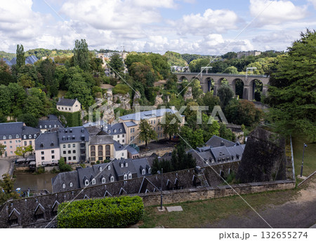 Luxembourg Cityscape showcasing the Grund district and the Adolphe Bridge 132655274