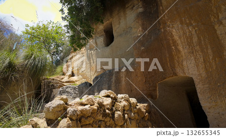 Exploring ancient rupestrian settlement in Zungri, Calabria, Italy 132655345