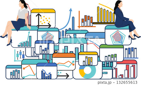 データを分析するビジネスウーマンのイラスト	 132655613