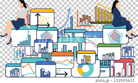 データを分析するビジネスウーマンのイラスト	 132655613