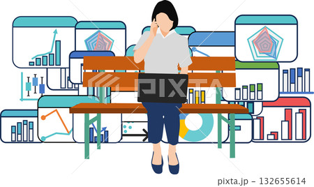 データを分析するビジネスウーマンのイラスト	 132655614