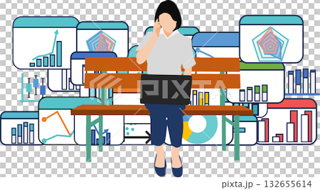データを分析するビジネスウーマンのイラスト	 132655614