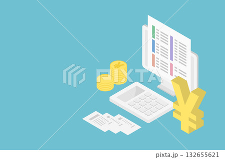 e-Taxで確定申告をするアイソメトリックなベクターイラスト（経理 税金 ビジネス インボイス） 132655621