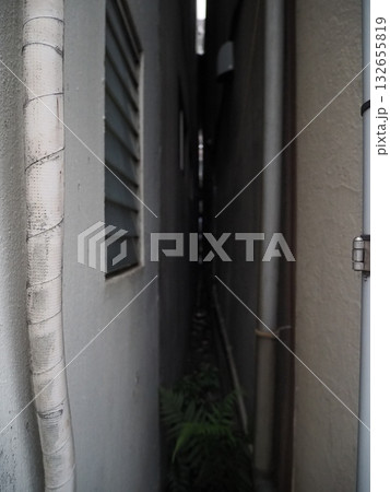 都市の建物の間にできた極端に狭い隙間と、奥へと続く暗い路地裏 都市の建物の間にできた極端に狭い隙間と、奥へと続く暗い路地裏 132655819