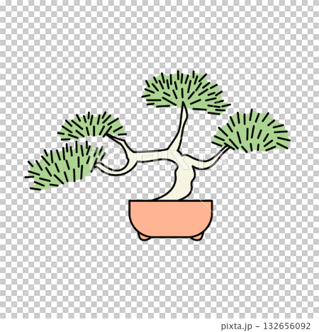 庫存插圖：盆栽松樹盆景的極簡主義向量插圖 132656092