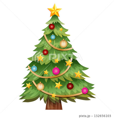 christmas tree decoration with baubles and stars 132656103