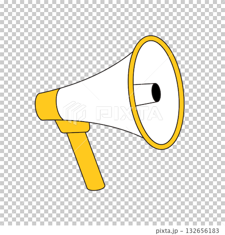 A simple yellow megaphone illustration with a main line (loudspeaker/announcement/notice) 132656183
