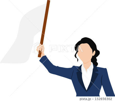 白旗を掲げるビジネスウーマンのイラスト 白旗を掲げるビジネスウーマンのイラスト 132656302