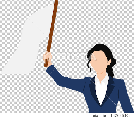 白旗を掲げるビジネスウーマンのイラスト 白旗を掲げるビジネスウーマンのイラスト 132656302
