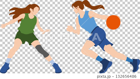 一個女人打籃球的插圖 132656486