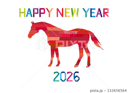 2026年賀状午年赤 2026年賀状午年赤 132656564