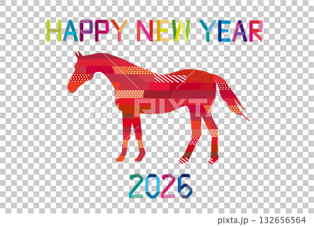 2026年賀状午年赤 2026年賀状午年赤 132656564