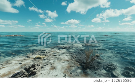 Coral reef on beach ocean life animal and blue sky 132656586