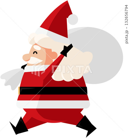 プレゼントが入った袋を持って歩くサンタクロース プレゼントが入った袋を持って歩くサンタクロース 132656794