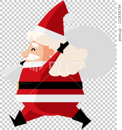 プレゼントが入った袋を持って歩くサンタクロース プレゼントが入った袋を持って歩くサンタクロース 132656794