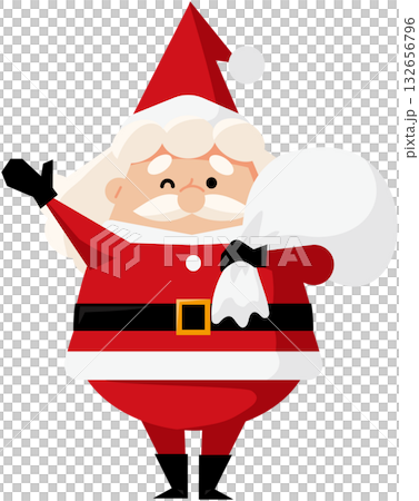 Santa Claus waving with a bag of presents 132656796