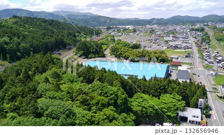 関ヶ原古戦場　家康本陣より　国史跡　空撮 132656946
