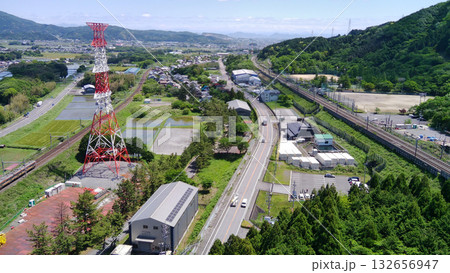 関ヶ原古戦場　家康本陣より　国史跡　空撮 132656947