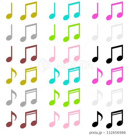 四分音符と八分音符のデコレーション素材 4種のアイコン9カラーセット 132656986