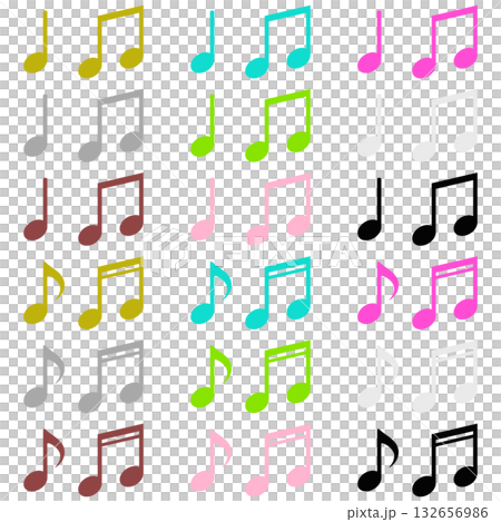 四分音符と八分音符のデコレーション素材 4種のアイコン9カラーセット 132656986