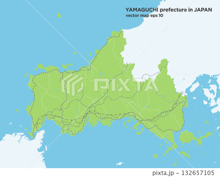 日本の山口県の緑色のシンプルなロードマップ 132657105